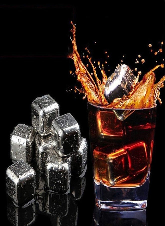 Divinext Stainless Steel Pack of 8 Reusable Ice Cubes with Tongs Whisky Rocks,2.5 X 2.5 X 2.5 cm, Silver - Image 2